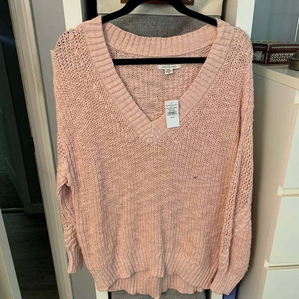 NWT American Eagle over sized v-neck pink sweater